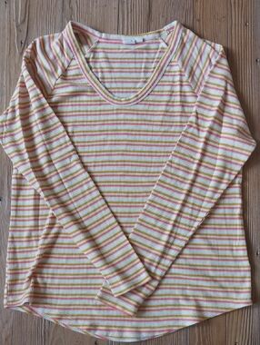 GAP Striped Ribbed Scoop Neck Top in Yellow, Pink & Cream